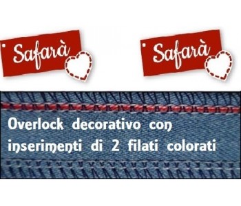 Overlock decorativo con inserimento di 2 filati colorati Overlock decorativo con inserimento di 2 filati colorati
